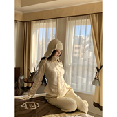 GYOKUU 奶白色收腰显瘦镂空针织毛衣 轻轻绒语