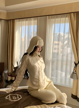 GYOKUU【轻轻绒语】奶白色收腰显瘦镂空针织毛衣