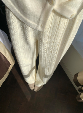 GYOKUU【小暖炉】麻花纹理针织布复合加绒布直筒长裤