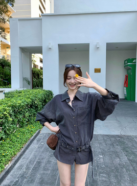 GYOKUU【都市style】2026ss 黑底白色条纹中长款衬衫