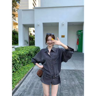 衬衫 GYOKUU 黑底白色条纹中长款 2026ss 都市style