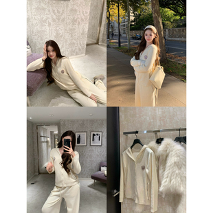 直筒裤 GYOKUU 浅燕麦色刺绣标连帽针织套装 2025aw 白茶