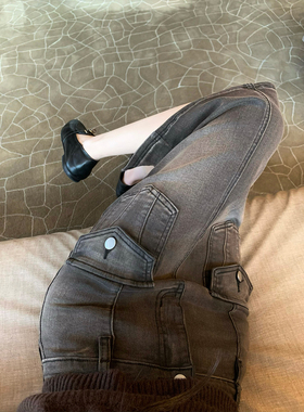 GYOKUU【中古vintage】2026ss 深咖色弹力牛仔半身裙