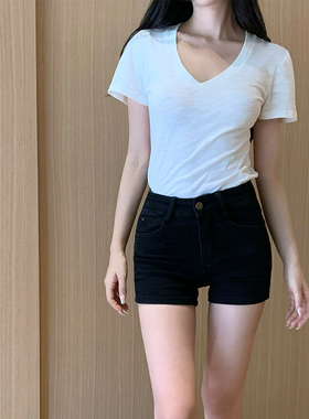 GYOKUU 半永jiu 黑色弹力修身包臀牛仔短裤打底裤