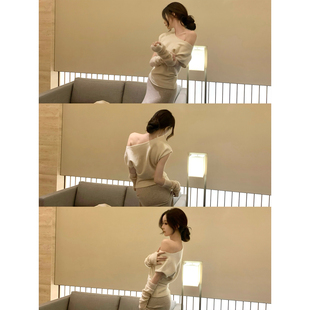 杏色短袖 2025aw 露肩针织毛衣 简爱日记 GYOKUU