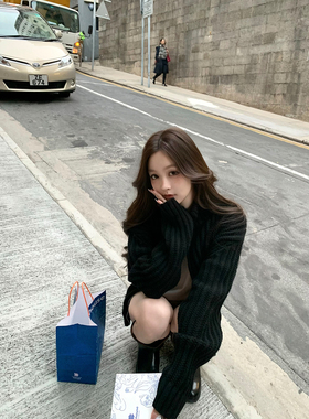 GYOKUU【松弛本命】2026ss 早春黑色廓形加厚毛衣外套