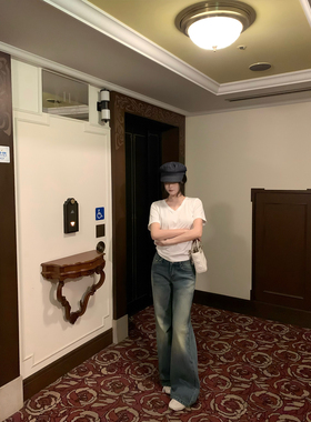 GYOKUU【时髦心机】蓝色水洗做旧喇叭牛仔裤