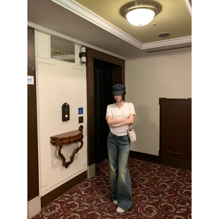 蓝色水洗做旧喇叭牛仔裤 2025aw 时髦心机 GYOKUU