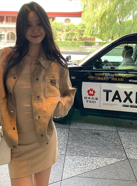 GYOKUU 卡其色bc老钱风亚麻宽肩夹克宽松外套