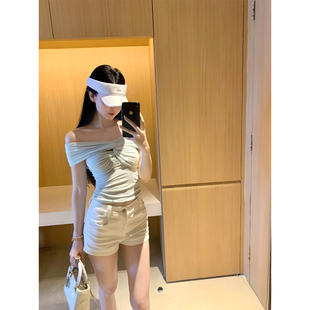 GYOKUU 【薄荷奶绿】蓝绿色露肩针织上衣