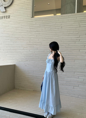 GYOKUU 【夏日圆舞曲】浅蓝色背带长款连衣裙