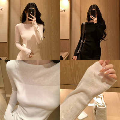 GYOKUU 5色 黑/白/米/灰/咖色真丝羊绒混纺针织打底衫