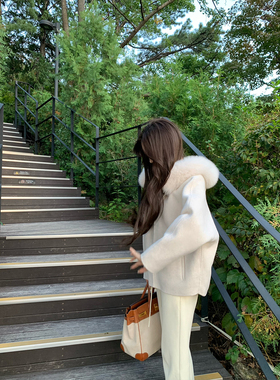 GYOKUU 【养马人】羊驼毛 水溶羊毛混纺狐狸毛毛呢外套