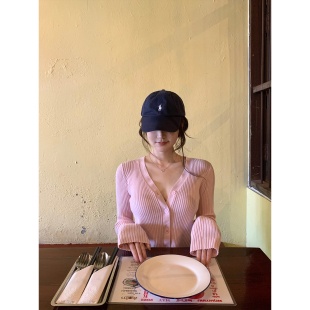 粉色竖坑条弹力毛针织上衣 2026ss GYOKUU 澳洲松弛