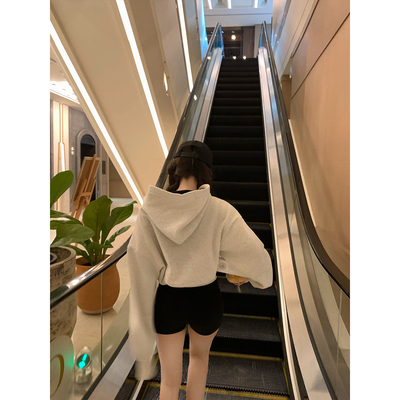 GYOKUU【舒适区】 2026ss 灰白色连帽加绒短款卫衣外套