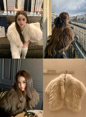 GYOKUU 【贵气猫猫】坎肩款狐狸毛短袖 短款外套