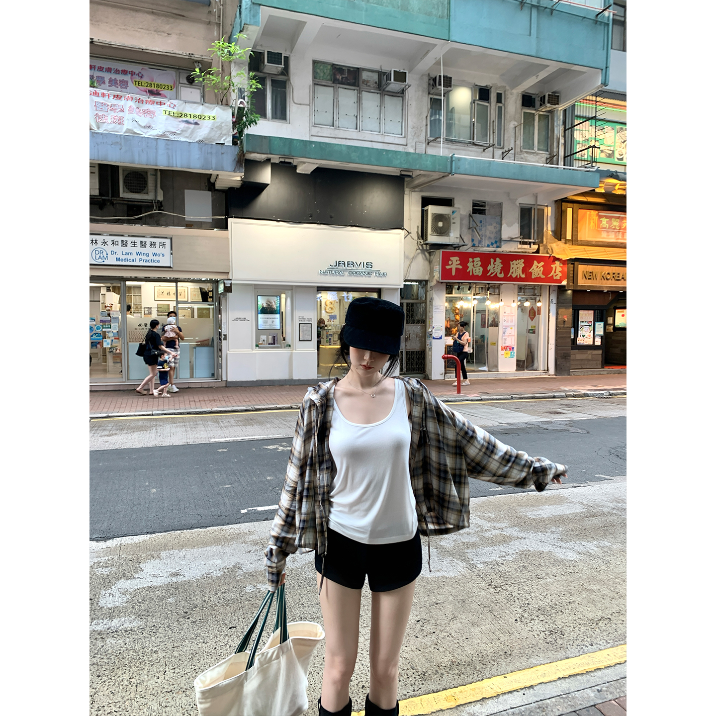 GYOKUU 【都市漫步】2025ss  咖白格纹连帽衬衫薄款外套
