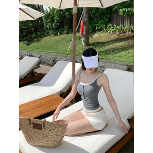 假两件拼色坑条纽扣真丝吊带背心 2025ss GYOKUU 层次吊带