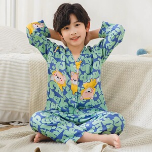 【莱赛尔棉绸】长袖长裤夏季薄款亲子棉绸睡衣男女童家居服套装