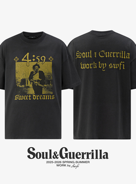 SWFI远东25S/S TEXAS CHAIN单针纯棉酵洗做旧染色印花BOXY短袖T恤