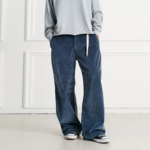 复古灯芯绒大直筒宽松做旧vintage蓝色法工裤 美式 25AW SWFI远东