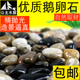 鱼缸鹅卵底砂五彩小雨花白石头子抛光天然水族箱造景石 包邮
