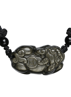 黑金曜石貔貅项链红绳手工编织石吊坠情侣男女款锁骨链本命年招财