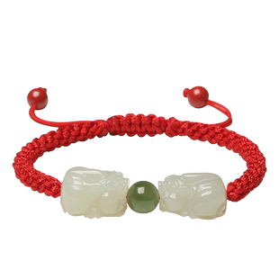 天然和田玉双貔貅手链女转运红绳编织黑手绳男皮丘手串情侣招财款