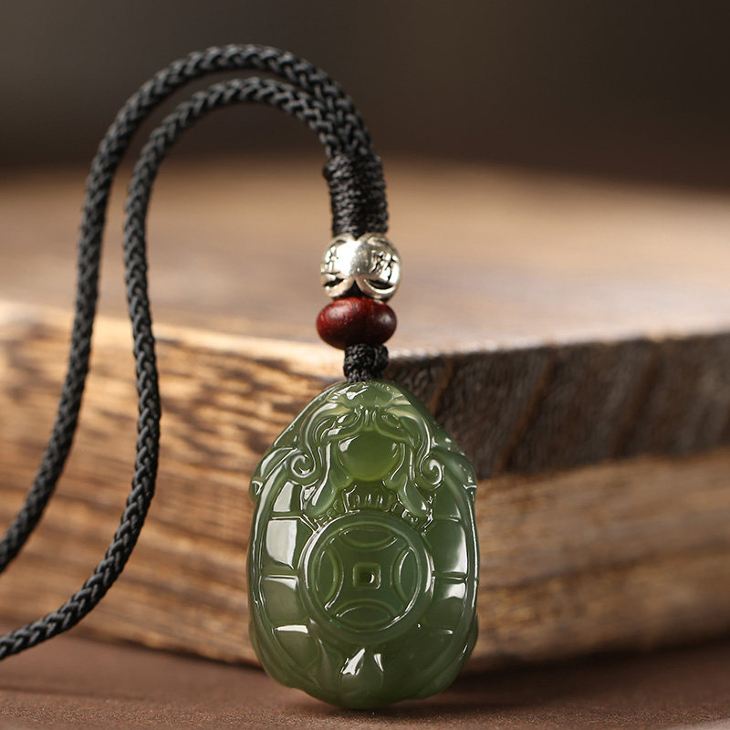 和田玉龙龟小吊坠男女款铜钱龙头龟挂件项链瑞兽青玉坠招财玉石佩