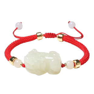 和田玉貔貅手链女玉石编织手串红绳情侣皮丘招财转运手绳本命年男