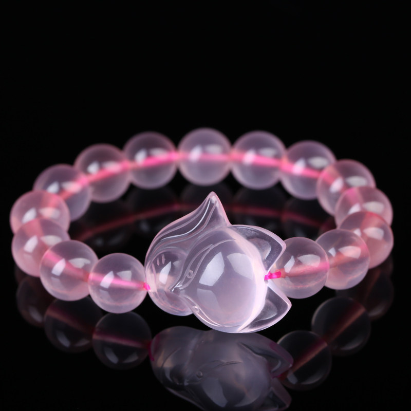 单眼皮天然粉水晶小狐狸手链手串星光粉芙蓉石女爱情桃花饰品礼物