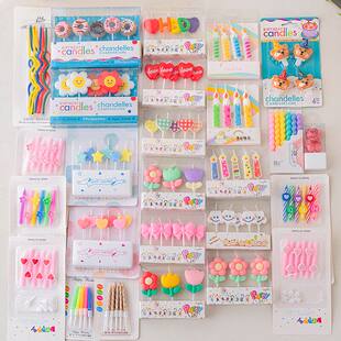 韩系烘焙蛋糕装 饰蜡烛ins复古笑脸爱心螺纹小熊蜡烛生日甜品插件