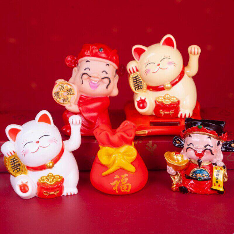 网红财神爷蛋糕装饰摆件金元宝财神招财猫摇钱树暴富发财生日装扮