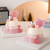 2.14情人节一二布布蛋糕装 饰插件情侣小熊纪念日爱心love蜡烛摆件