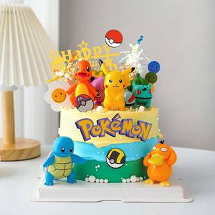 神奇宝贝蛋糕装 饰摆件网红皮卡丘可达鸭精灵球男孩生日甜品台插件