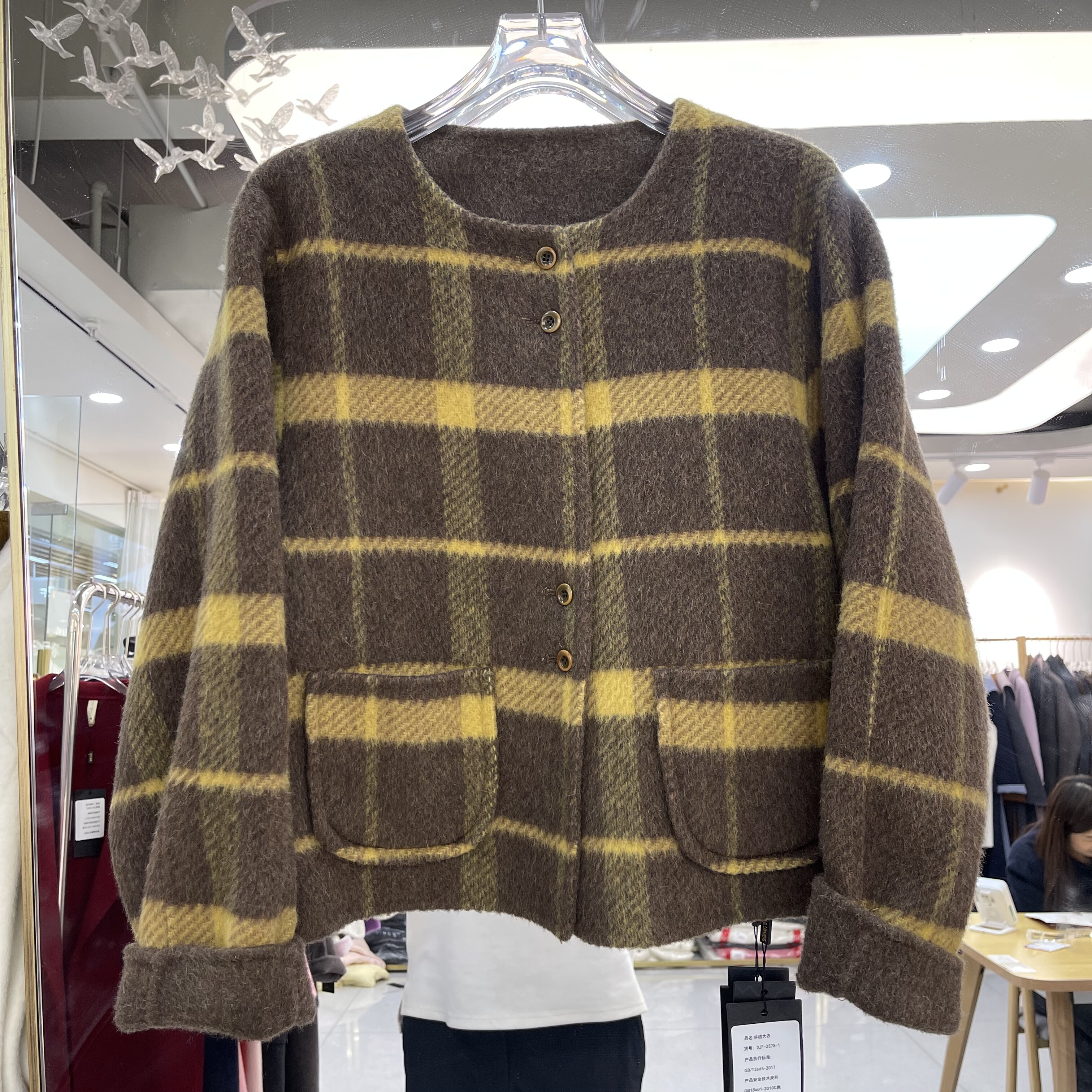 修身格子羊毛呢外套2025冬季新款韩版时尚气质双面羊绒大衣女短款