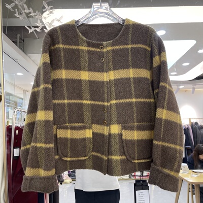 修身格子羊毛呢外套2025冬季新款韩版时尚气质双面羊绒大衣女短款