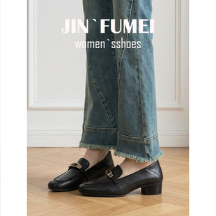 羊皮~复古厚底粗跟乐福鞋女2026黑色气质小皮鞋中跟单鞋通勤真皮