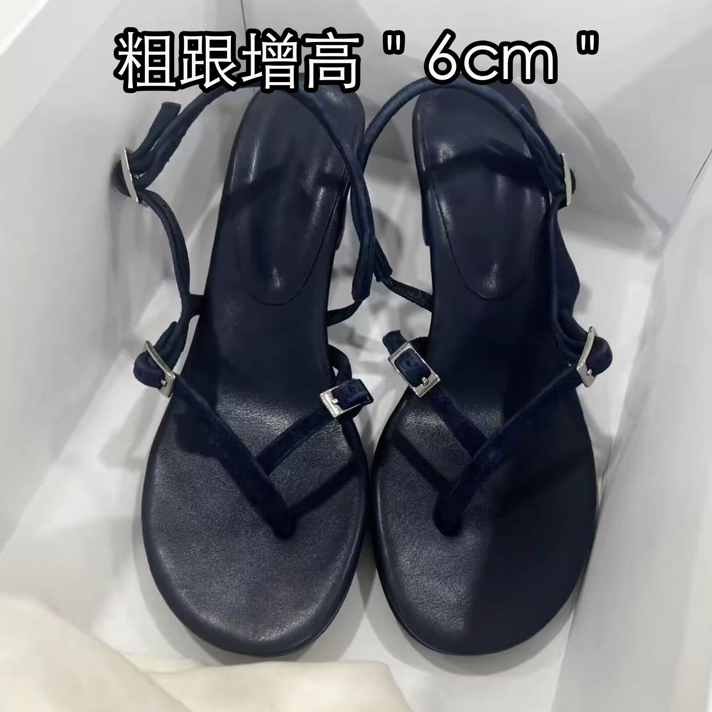 夹趾搭扣一字带凉鞋女露趾高跟鞋