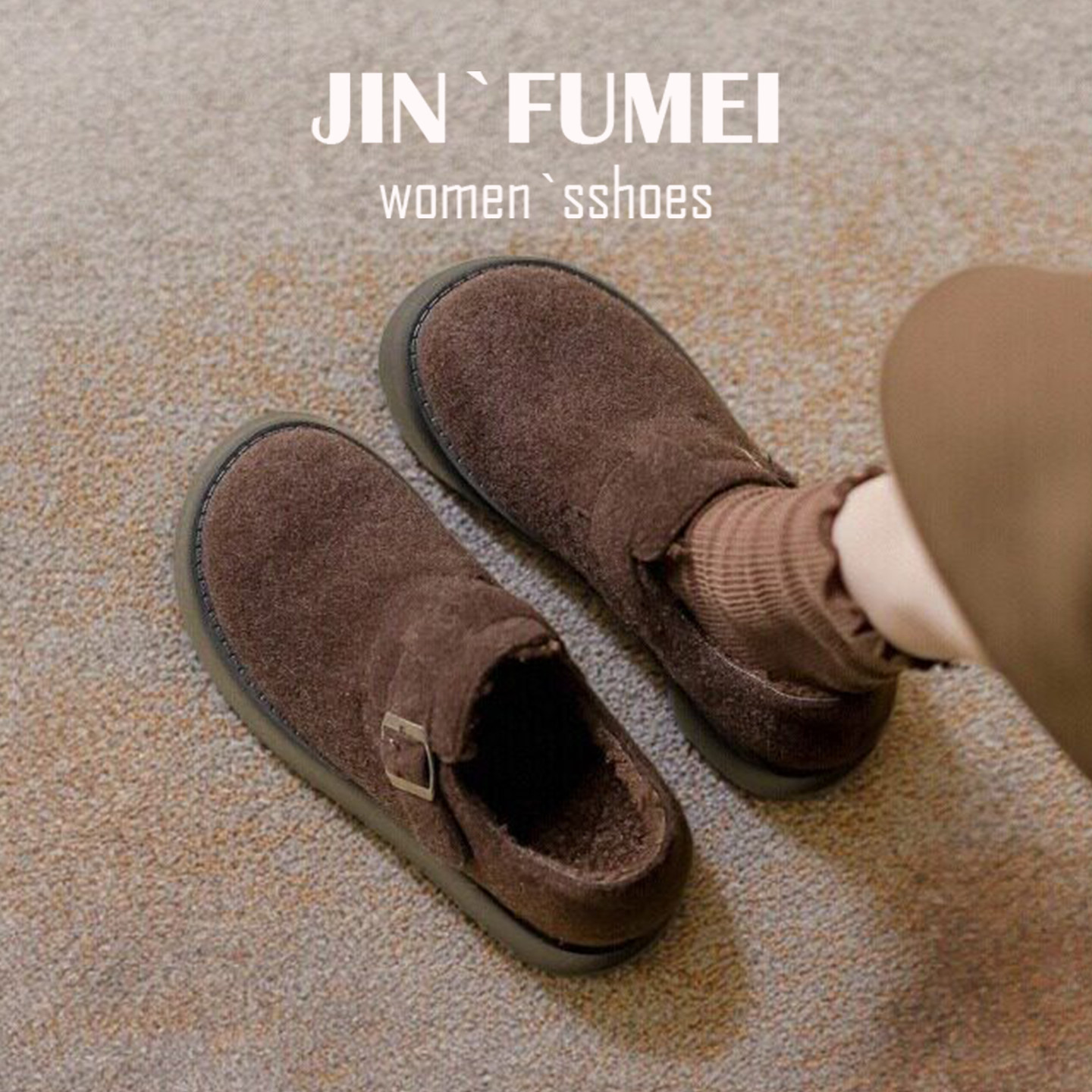 牛皮版~厚底勃肯鞋女2026新款春秋复古休闲乐福鞋加绒雪地靴棉鞋