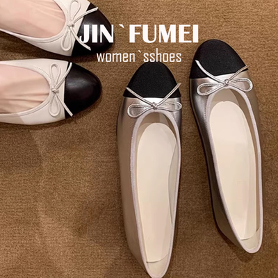 羊皮版真皮蝴蝶结圆头浅口单鞋女