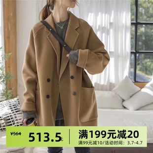 双面羊绒大衣女2023新款反季秋冬黑色短款小个子羊毛西装毛呢外套