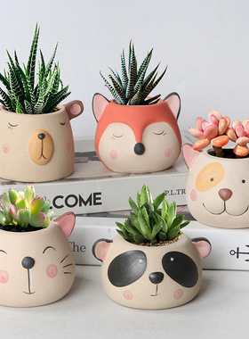 跨境多肉花盆批发陶瓷动物小花盆组合园艺创意家居摆件绿植盆栽