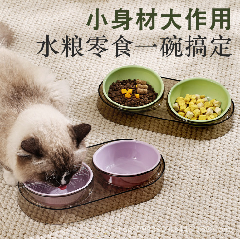 高颜值透明猫食盆宠物碗狗碗饮水进食吃饭双碗猫碗狗粮碗宠物用品