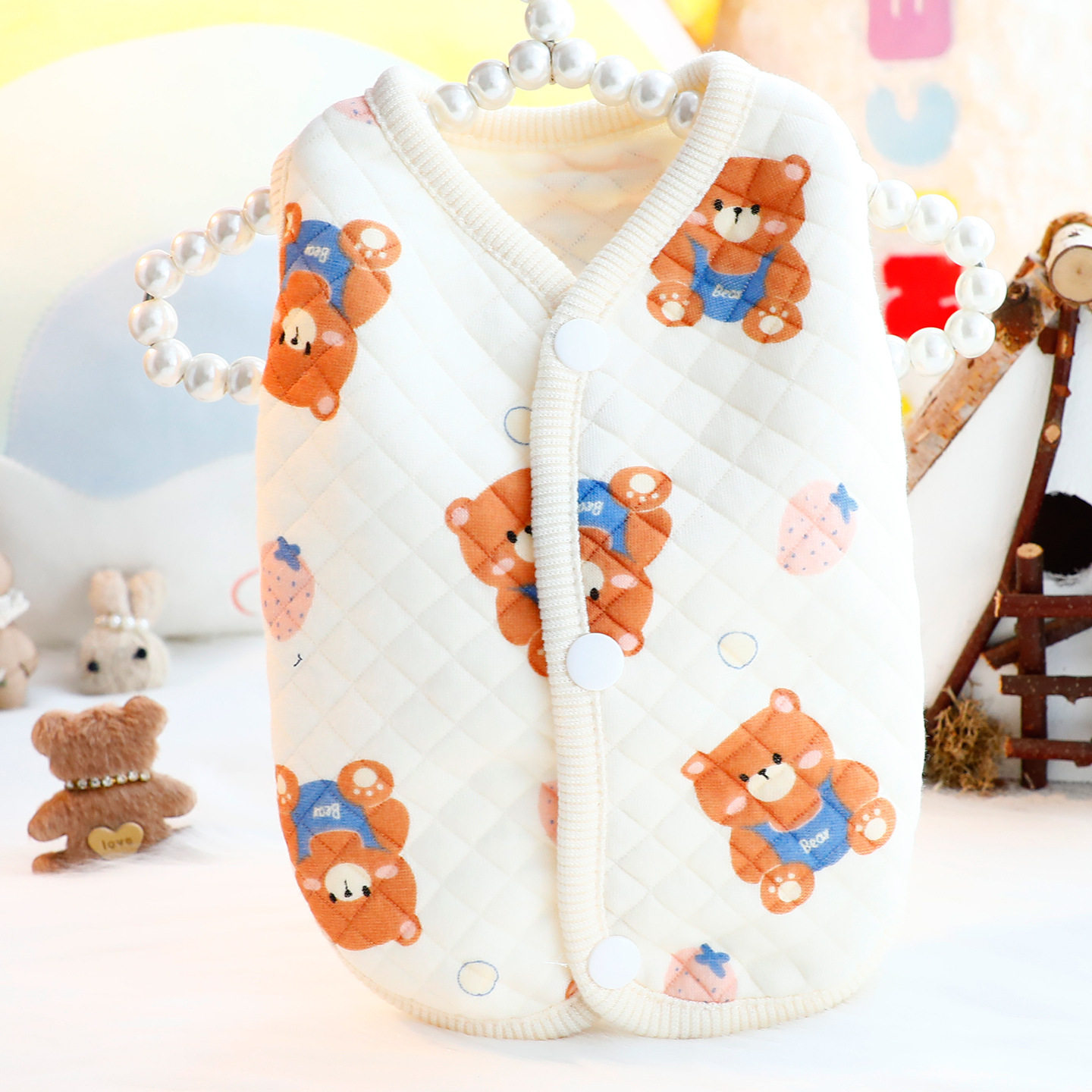 小狗衣服秋冬空气棉背心背部开扣可爱小型犬泰迪宠物7226外贸批发