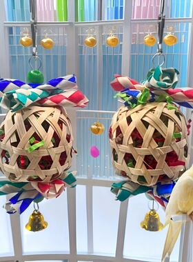 跨境热销灯笼鸟玩具圣诞节鹦鹉玩具彩纸啃咬解闷灯笼玩具鸟笼装饰