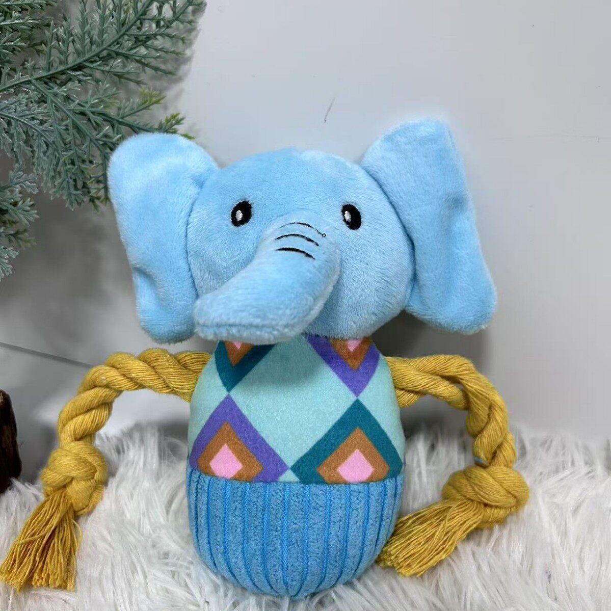 狗狗玩具解闷宠物小狗毛绒玩偶绳结小象自嗨发声磨牙耐咬狗狗用品