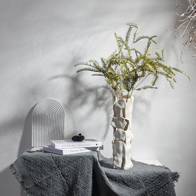 陶瓷花瓶手工雕空软装样板房饰品简约干花插花花器家居摆件装饰