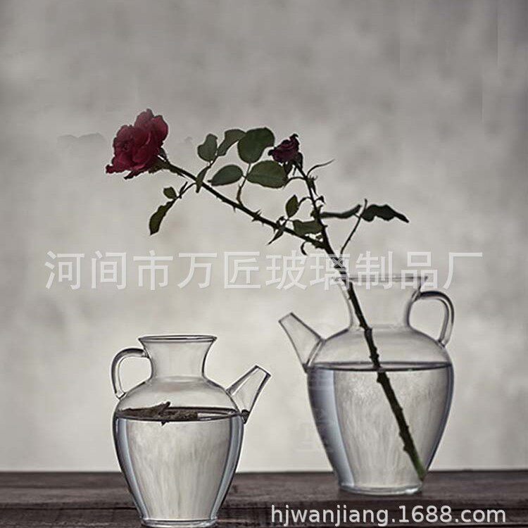 日式禅意简约玻璃花瓶插鲜花水养富贵竹复古新中式文艺茶室花器