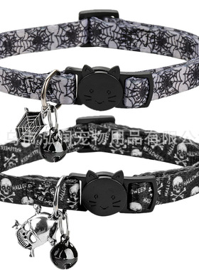 万圣节新款宠物挂件项圈猫咪狗狗项圈中小型涤纶热转印脖圈